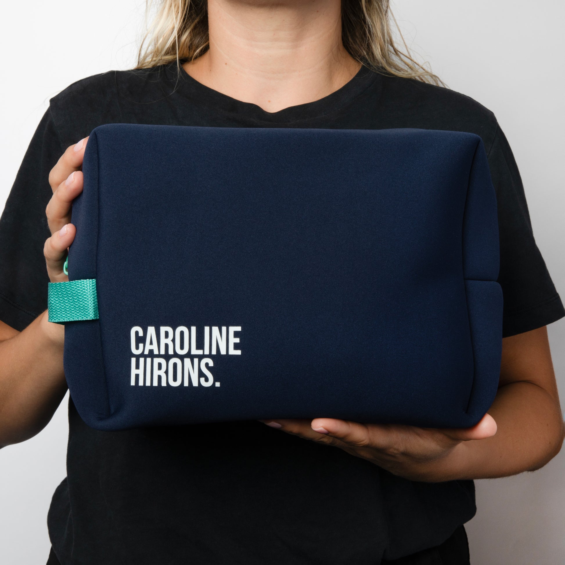 Model holding The Navy Kit Bag | Caroline Hirons